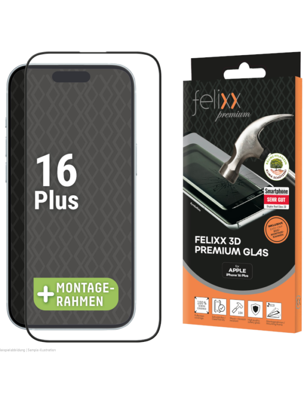 felixx Premium 3D Glas Full Cover für iPhone 16 Plus / 15 Plus / 15 Pro Max