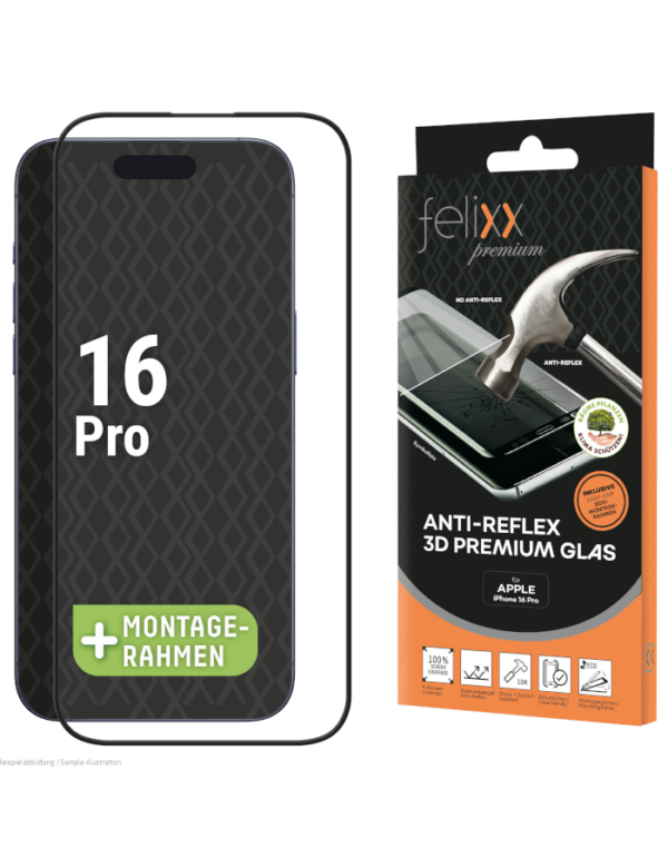 felixx Premium 3D Glas Full Cover für iPhone 16 Pro