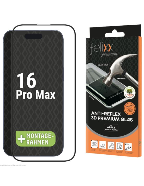 felixx Premium 3D Glas Full Cover für iPhone 16 Pro Max